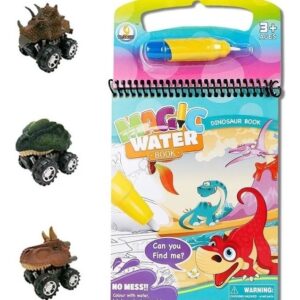 Juguete 3 Autos Dinosaurios + Libreta Mágica Grande Pintar