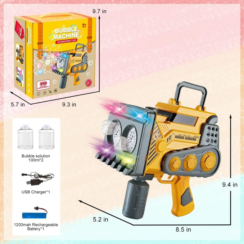 Burbujero Bazooka Con Luces, 16 Agujeros Y Batería Burbujas - Imagen 3