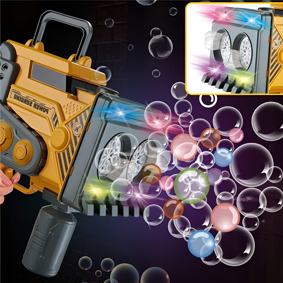Burbujero Bazooka Con Luces, 16 Agujeros Y Batería Burbujas - Imagen 2