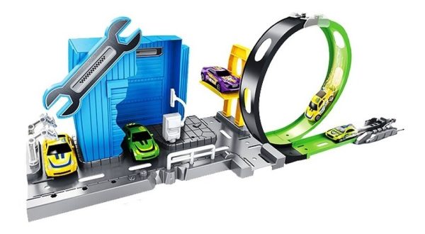 Pista De Autos Y Taller Mecánico Con Loop Y Auto Para Jugar - Imagen 2