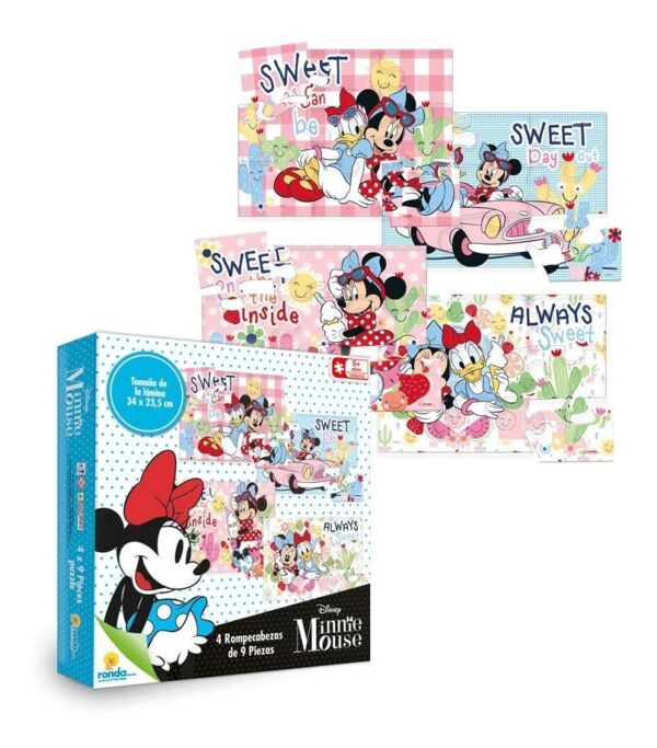 Set 4 Puzzles De 9 Piezas Minnie Mouse