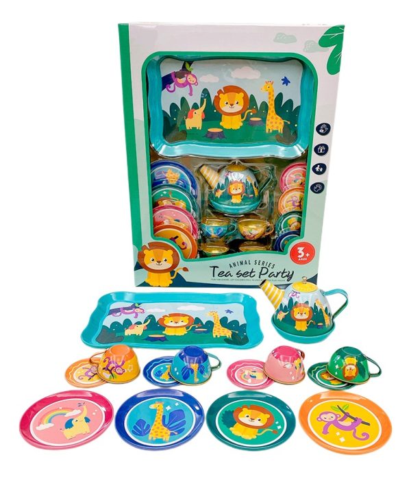 Juguete Set De Té De Metal Diseño Animales 14 Piezas