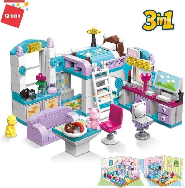 Juguete Bloques Construcción Cuarto Niñas 3en1 Qman 194 Pzas - Imagen 3