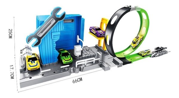 Pista De Autos Y Taller Mecánico Con Loop Y Auto Para Jugar - Imagen 4