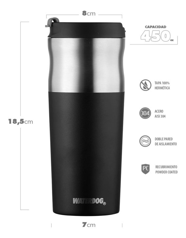 Vaso Térmico Waterdog 450ml Acero Inox Colores - Imagen 3