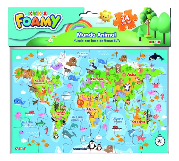 Puzzle Mundo Animal Mapamundi Rompecabeza Kreker Foamy