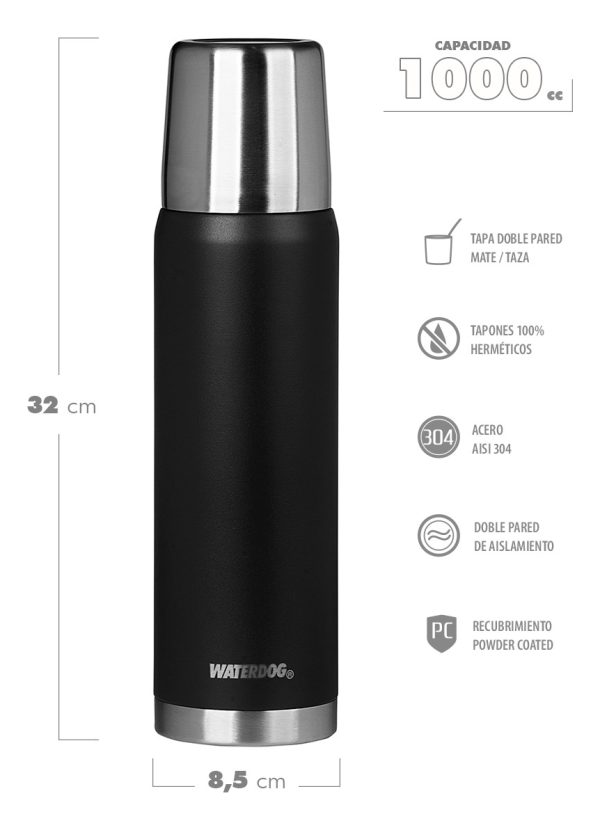Set Termo Waterdog Acero Inoxidable Obus 1 Litro Y Mate Chico - Imagen 3