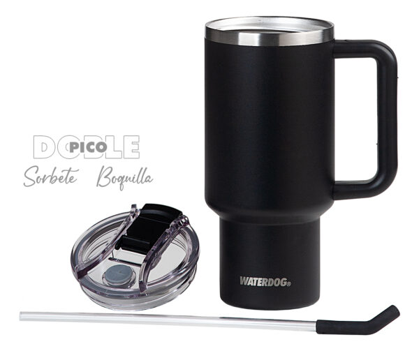 Vaso Térmico Waterdog Cold 900ml Tapa Hermética Y Sorbete Color Negro - Imagen 3