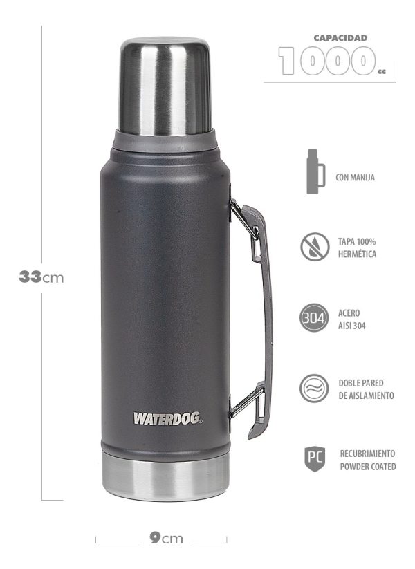 Set Termo Waterdog Acero Inoxidable Ombú 1 Litro + Mate 240ml - Imagen 3