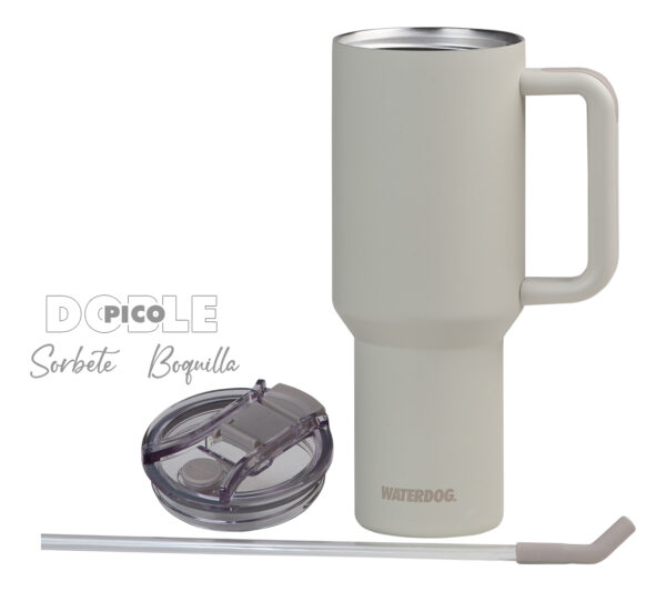 Vaso Térmico Waterdog Cold 1200ml Tapa Hermética Y Sorbete Color Beige - Imagen 3